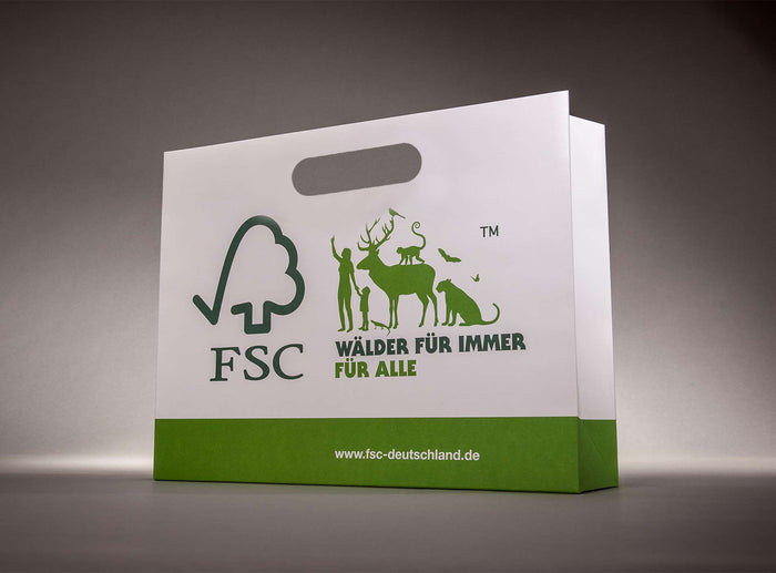 Bedruckte Grifflochtasche aus Papier Motiv FSC